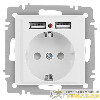 Розетка Accent 6-410-01М P+E Schuko со шторками 16А-250В + 2хUSB IP20 СУ бел. матов. Intro Б0063691