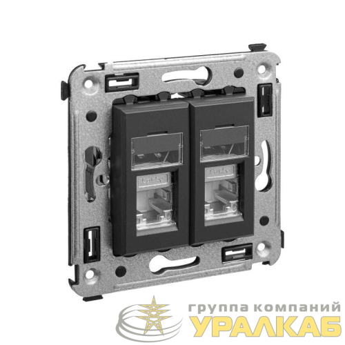 Розетка компьютерная 2-м RJ-45 СП кат.5e экранированная Avanti "Черный матовый" DKC 4412364 детальная картинка
