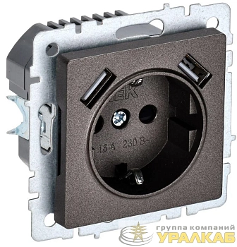 Розетка BRITE РЮш10-1-БрТБ 16А с USB A+A 2.1А с заземл. защ. шторки темн. механизм бронза IEK BR-R14-16-U21-D21-K45