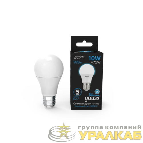 Лампа светодиодная Black 10Вт A60 грушевидная 6500К холод. бел. E27 920лм GAUSS 102502310 детальная картинка