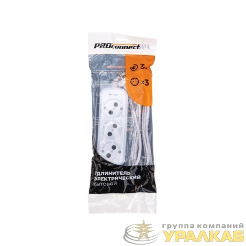Удлинитель 3 гнезда 3м 2х0.75кв.мм б/з бел. PROCONNECT 13-4206 детальная картинка