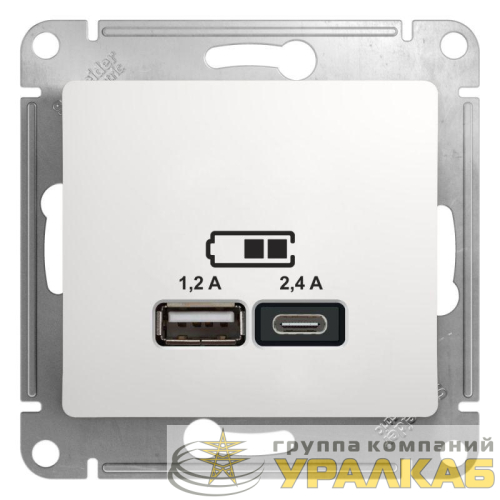 Розетка USB Glossa тип A+C 5В/2.4А 2х5В/1.2А механизм бел. SE GSL000139