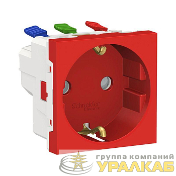 Розетка 1-м 2мод. Unica Modular 16А IP21 250В с заземл. защ. шторки быстрозажим. клеммы красн. SchE NU305703