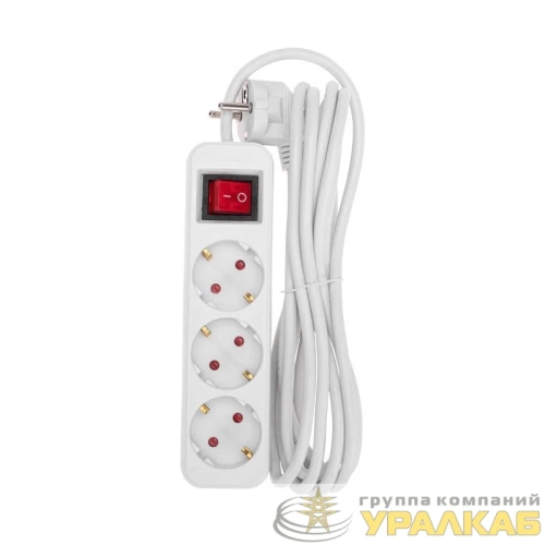 Удлинитель 3х3м с заземл. STANDARD 3х1кв.мм с выкл. бел. Rexant 13-4013 детальная картинка