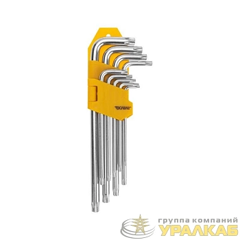 Набор ключей имбусовых Tamper-Torx 9шт ТТ10-ТТ50 закаленные удлиненные никель Kranz KR-12-5221