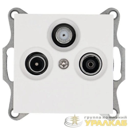 Розетка телевизионная проходная TV + FM + SAT 3-м Ф9.5мм механизм бел. глянцевый Jasmart G6207W детальная картинка