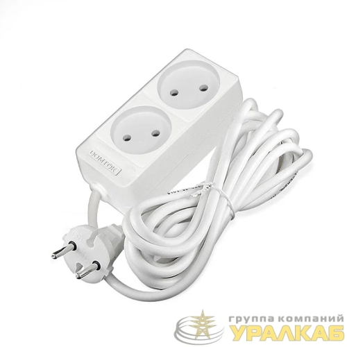 Удлинитель 2х3м без заземл. 10А IP20 2.2кВт ПВС 2х1 бел. DOMTOK 2346 детальная картинка