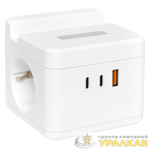 Удлинитель "Куб" 2х1.3м USB + 2Type C с быстрой зарядкой подставкой под телефон и ночником 1кв.мм EKF UBA-CUB-2-FC детальная картинка