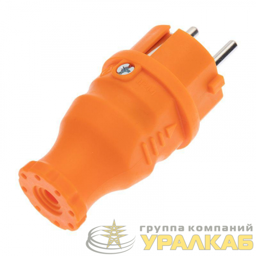 Вилка прямая влагозащищенная с заземл. 16А IP44 каучук оранж. Rexant 111-015