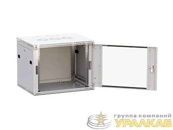 Шкаф настенный 19дюйм TERACOM PRO 9U 600х450мм дверь стеклянная с замком-ручкой сер. EKF TRP-WLL-0964-40G