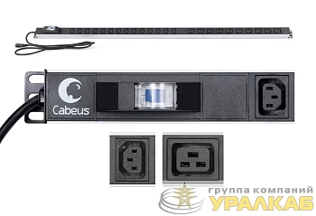 Блок розеток для 19дюйм шкафов PDU-16-14C13-10C19-B-C14 вертик. 10 розеток IEC 320 C19 14 розеток IEC 320 C13 10А автомат защиты алюм. корпус шнур с вилкой IEC 320 С14 2м Cabeus 9553c
