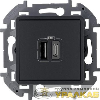 Устройство зарядное Inspiria с 2-мя USB разьемами A и C 240В / 5В 3000мА антрацит Leg 