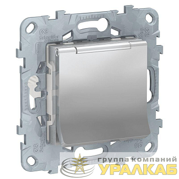 Розетка Unica New 16А 250В IP40 с заземл. защ. шторки с крышкой механизм алюм. SchE NU503730TA