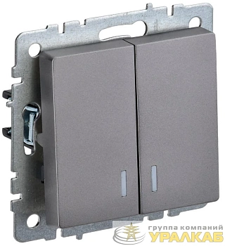 Выключатель 2-кл. СП BRITE ВС10-2-1-БрС 10А с индик. механизм сталь IEK BR-V20-1-10-K46