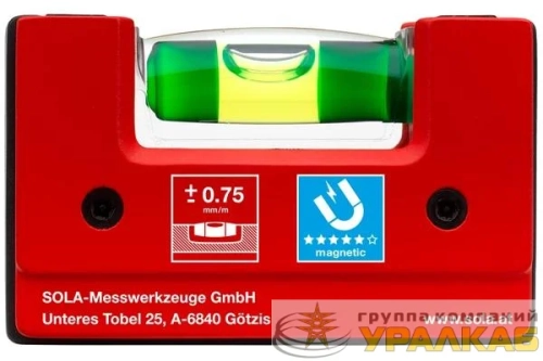 Уровень компактный магнитный GO! Magnetic 1 глазок точн. 0.75мм/м SOLA 01621101