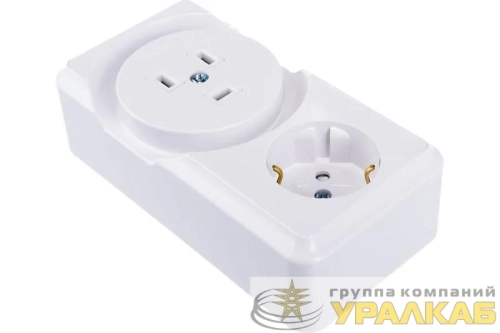 Блок розеток ОП IP20 1-м 16А с заземл. + 1-м 32А 2P+PE 250В штепсельная бел. Bylectrica БРА32-016 детальная картинка