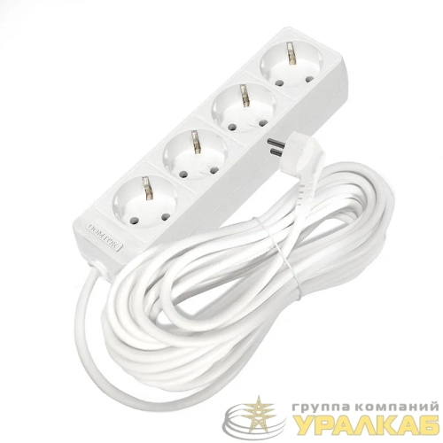 Удлинитель 4х10м с заземл. 16А IP20 3.5кВт ПВС 3х1 бел. DOMTOK 