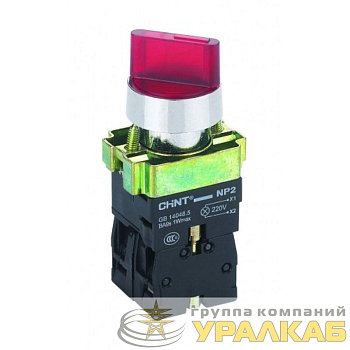 Переключатель NP2-BK12461 2 полож. с фиксацией 1НО красн. AC/DC 220В (LED) IP40 CHINT 574697