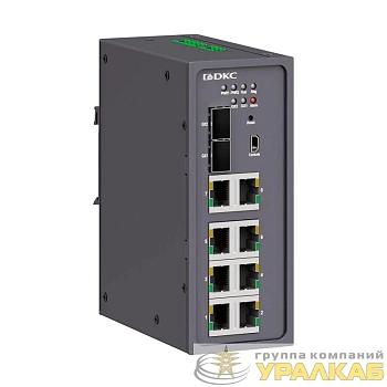 Коммутатор промышленный управляемый 2х100Base-X 1000Base-X 10/100/1000Base-T(X) SFP слота: 8х10/100Base-T(X) портов RJ45 консольный порт Mini USB 24-48В DC (18-72В DC) с резервированием DKC N2000-2GX8T-P1