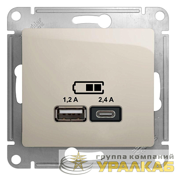 Розетка USB Glossa тип A+C 5В/2.4А 2х5В/1.2А механизм молочн. SE GSL000939
