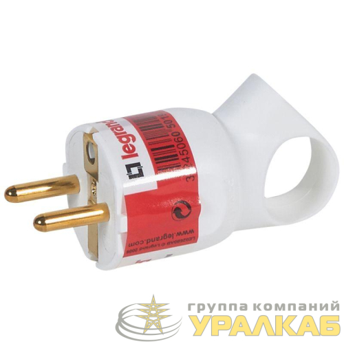 Вилка электрич. каб. Helium 16А 2P+E прямая с кольцом бел. Leg 050190