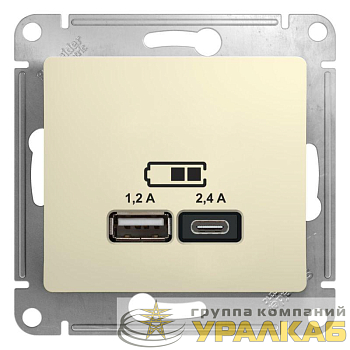 Розетка USB Glossa тип A+C 5В/2.4А 2х5В/1.2А механизм беж. SE GSL000239