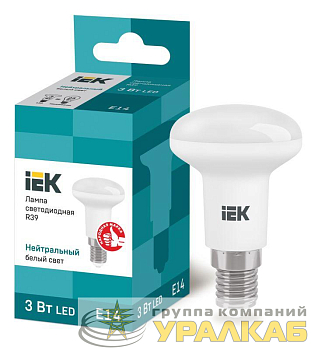 Лампа светодиодная Eco 3Вт R39 4000К нейтр. бел. E14 270лм 230-240В IEK LLE-R39-3-230-40-E14