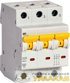 Выключатель автоматический модульный 3п D 20А 6кА ВА47-60МА без тепл. расцеп. IEK MVA33-3-020-D