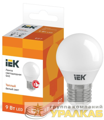 Лампа светодиодная ECO G45 9Вт шар 3000К E27 230В IEK LLE-G45-9-230-30-E27 детальная картинка