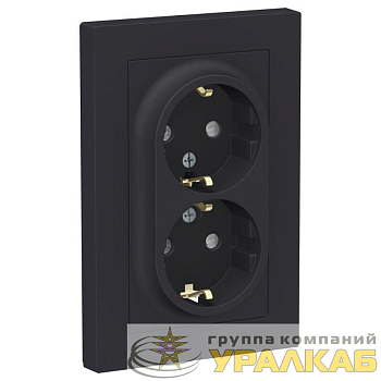 Розетка 2-м СП AtlasDesign 16А IP20 с заземл. защ. шторки в сборе карбон SE ATN001026