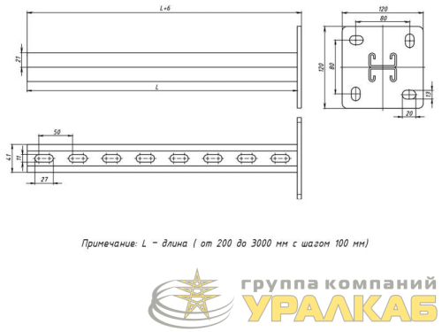 Стойка STRUT двойная 41х21 L1100 сталь EKF stsd412111 детальная картинка