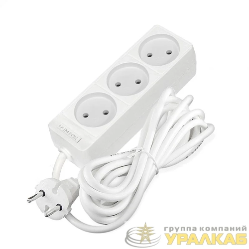Удлинитель 3х3м без заземл. 10А IP20 2.2кВт ПВС 2х1 бел. DOMTOK 2351 детальная картинка