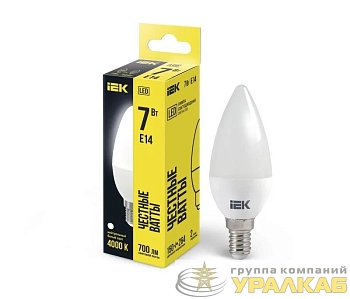Лампа светодиодная Eco 7Вт C35 свеча 4000К нейтр. бел. E14 230В IEK LLE-C35-7-230-40-E14