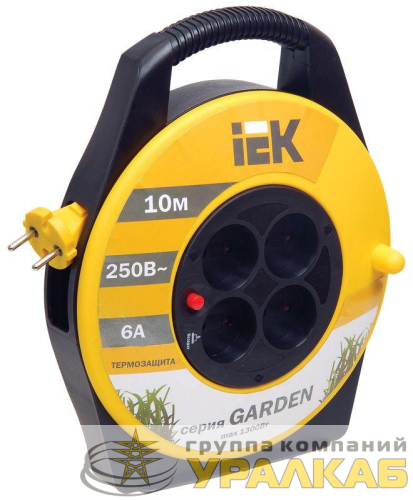 Удлинитель на катушке 4х10м без заземл. 6А IP20 Garden УК10 2х0.75 термозащита IEK WKP23-06-04-10