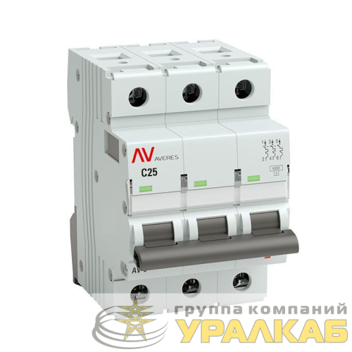 Выключатель автоматический модульный 3п C 25А 6кА AV-6 AVERES EKF mcb6-3-25C-av детальная картинка