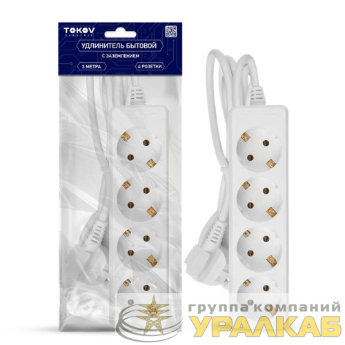 Удлинитель 4х3м с заземл. 16А 3х1 TOKOV ELECTRIC TKE-C01-BU4-3-1-Z детальная картинка