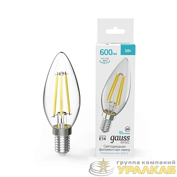 Лампа светодиодная филаментная Basic Filament 5Вт Свеча 4000К E14 600лм GAUSS 