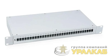 Кросс бокс оптический FO-19-32SC 19дюйм на 32 SC LC duplex со сплайс-кассетой и КДЗС без пигтейлов и проходных адаптеров Cabeus 7935c