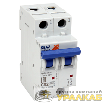 Выключатель автоматический модульный 2п C 4А 6кА OptiDin BM63-2C4-УХЛ3 КЭАЗ 260607