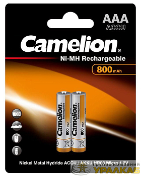 Аккумулятор AAA/R03 800мА.ч NI-MN BP-2 металлик (блист.2шт) Camelion 3674