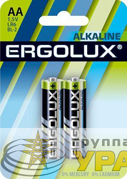 Элемент питания алкалиновый AA/LR6 1.5В Alkaline BL-2 (блист.2шт) Ergolux 11747