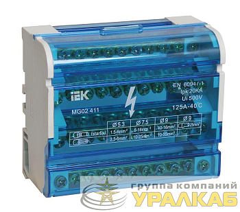 Шина на DIN-рейку в корпусе (кросс-модуль) ШНК 4х11 3L+PEN IEK YND10-4-11-125