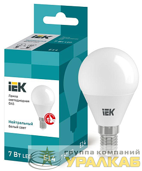Лампа светодиодная Eco G45 7Вт шар 4000К нейтр. бел. E14 630лм 230-240В IEK LLE-G45-7-230-40-E14