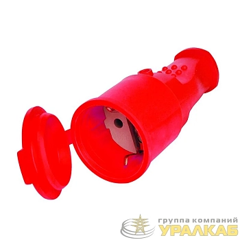 Разъем штепсельный 16А IP44 250В (еврослот) с заземл. каучук красн. Universal 