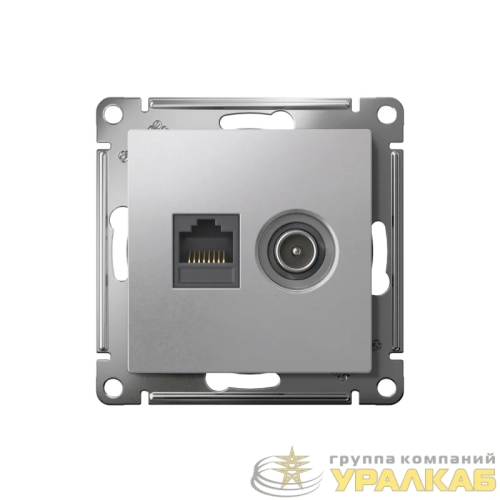Розетка компьютерная + телевизионная 2-м AtlasDesign RJ45 кат.5E + TV механизм алюм. SE 