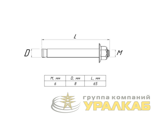 Болт анкерный с гайкой М6/8х65 EKF abgm8x65