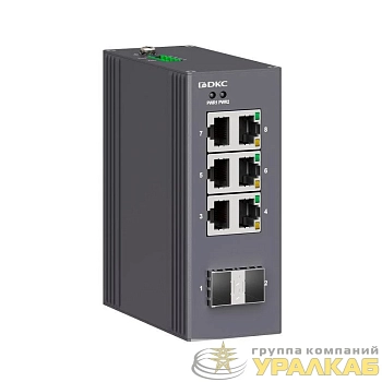 Коммутатор промышленный неуправляемый 2х100Base-X SFP слотов: 6х 10/100Base-T(X) портов RJ45 12-48В DC/18-30В AC с резервированием DKC N1000-2SFP6T-P2