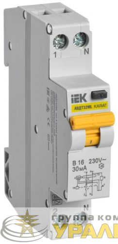 Выключатель автоматический дифференциального тока B 16А 30мА тип A АВДТ32ML KARAT IEK MVD12-1-016-B-030-A