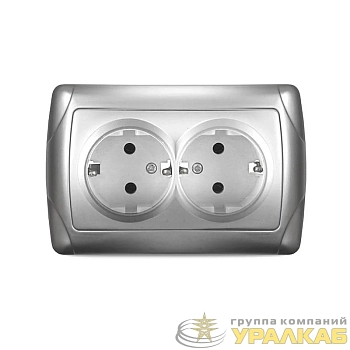 Розетка 2-м СП Маргарита 16А IP20 с заземл. серебр. UNIVersal 