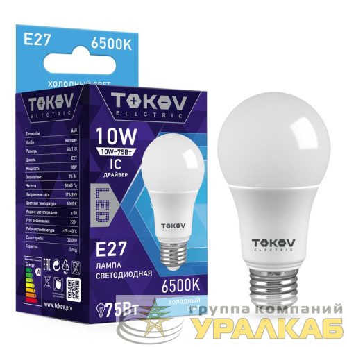 Лампа светодиодная 10Вт А60 6500К Е27 176-264В TOKOV ELECTRIC TKE-A60-E27-10-6.5K детальная картинка